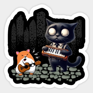 Funny Cat And Hamster Playing Keyboard And Guitar Sticker